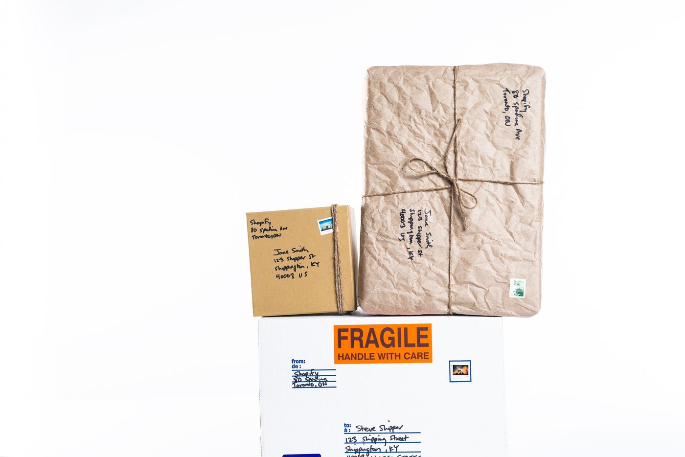 Stack of parcels in different sizes ready for delivery